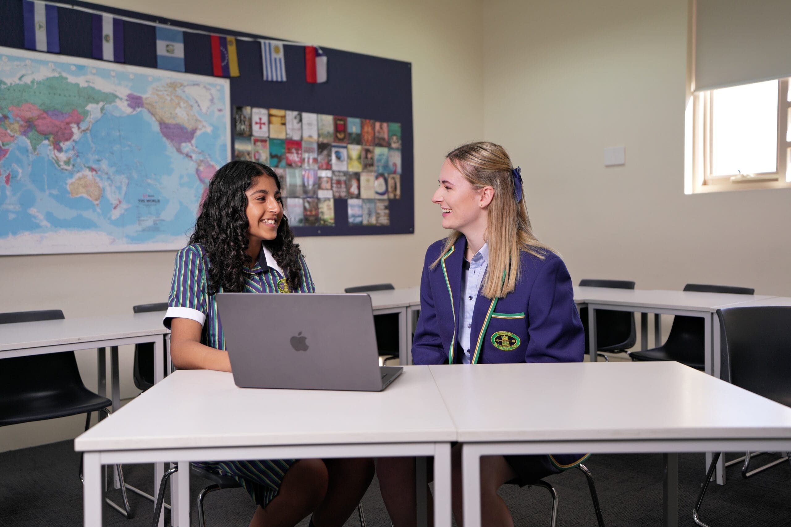 two students in a classroom