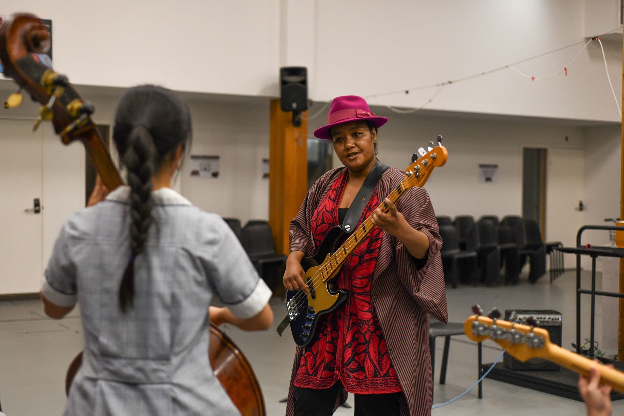 Artist in Residence, Grace Barbé, rehearsing with students before the 2026 Jazz Cabaret.