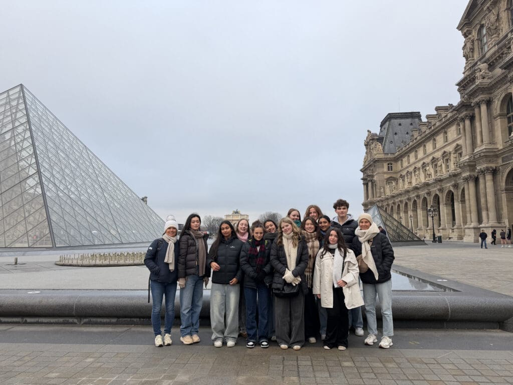 French Trip 2025/2026 student group shot outside Louvre Museum